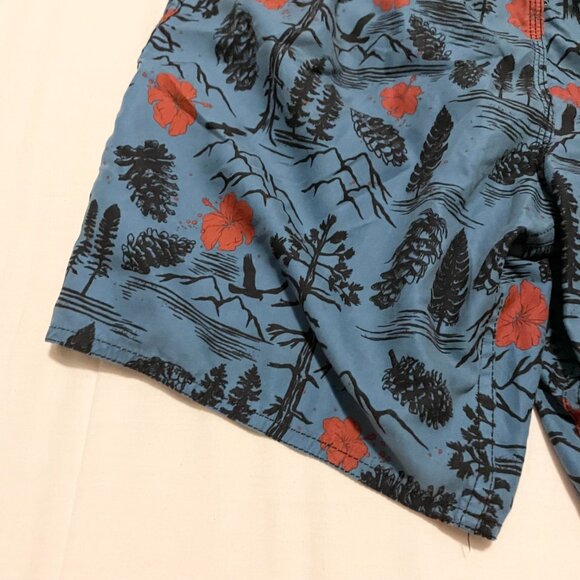 Blue and Black Swim Trunks with Red Floral Pattern - Picture 14 of 16